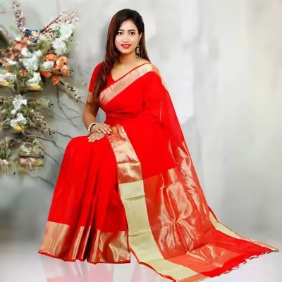 Tangail Half Silk Golden Saree for Women - Available in Multiple Colors